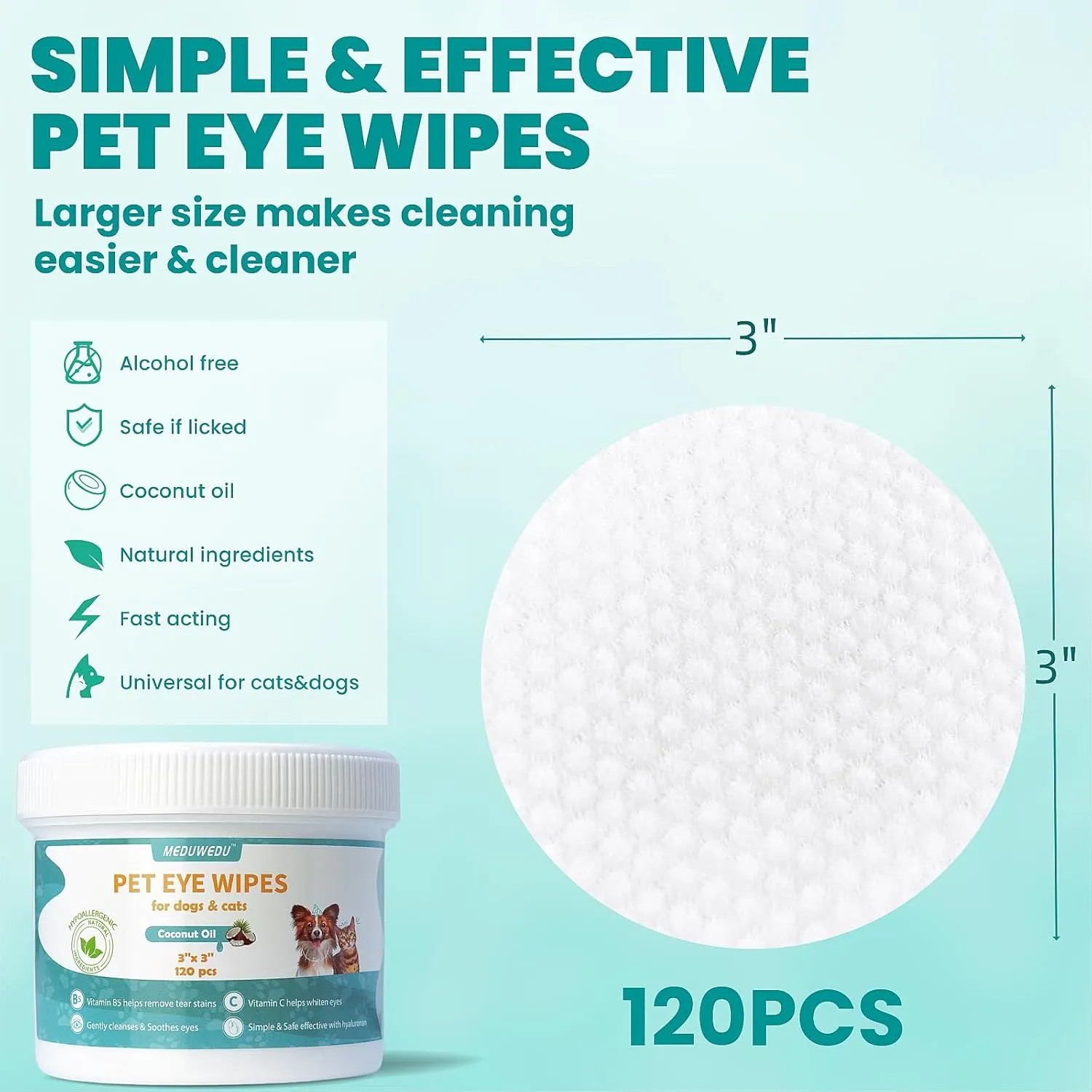 Eyes Wipes for Dogs & Cats 120 Counts, Grooming Kit Care for Dogs and Cats, Prevent Tear Stains, Eye Debris, Discharge, Mucus Secretions,Peach Scent