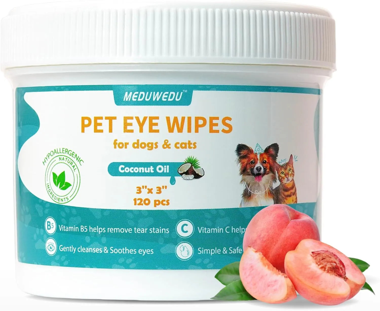Eyes Wipes for Dogs & Cats 120 Counts, Grooming Kit Care for Dogs and Cats, Prevent Tear Stains, Eye Debris, Discharge, Mucus Secretions,Peach Scent