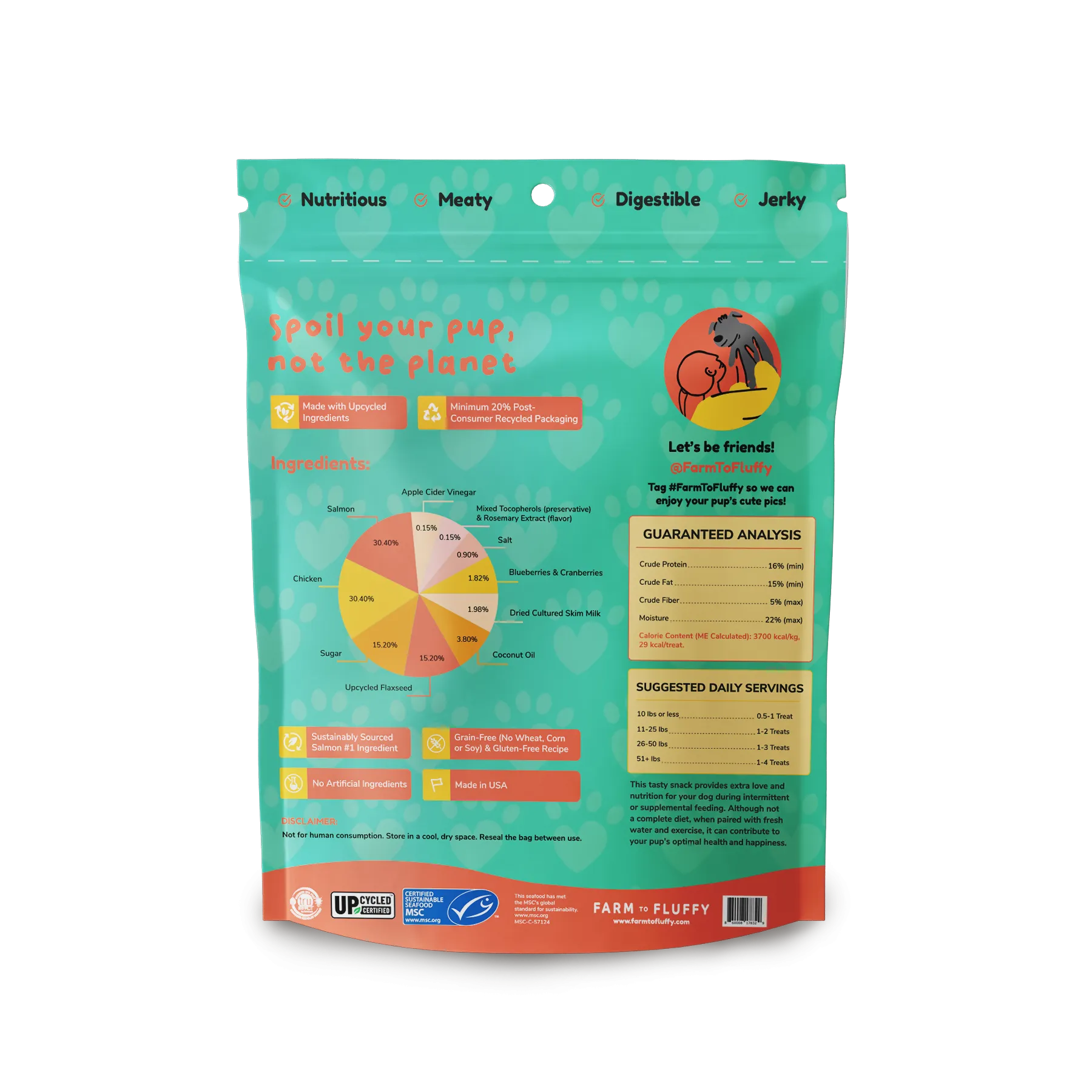 Farm To Fluffy Salmon Recipe Dog Treats, Antibiotic Free, Sustainable Bag - 5 oz