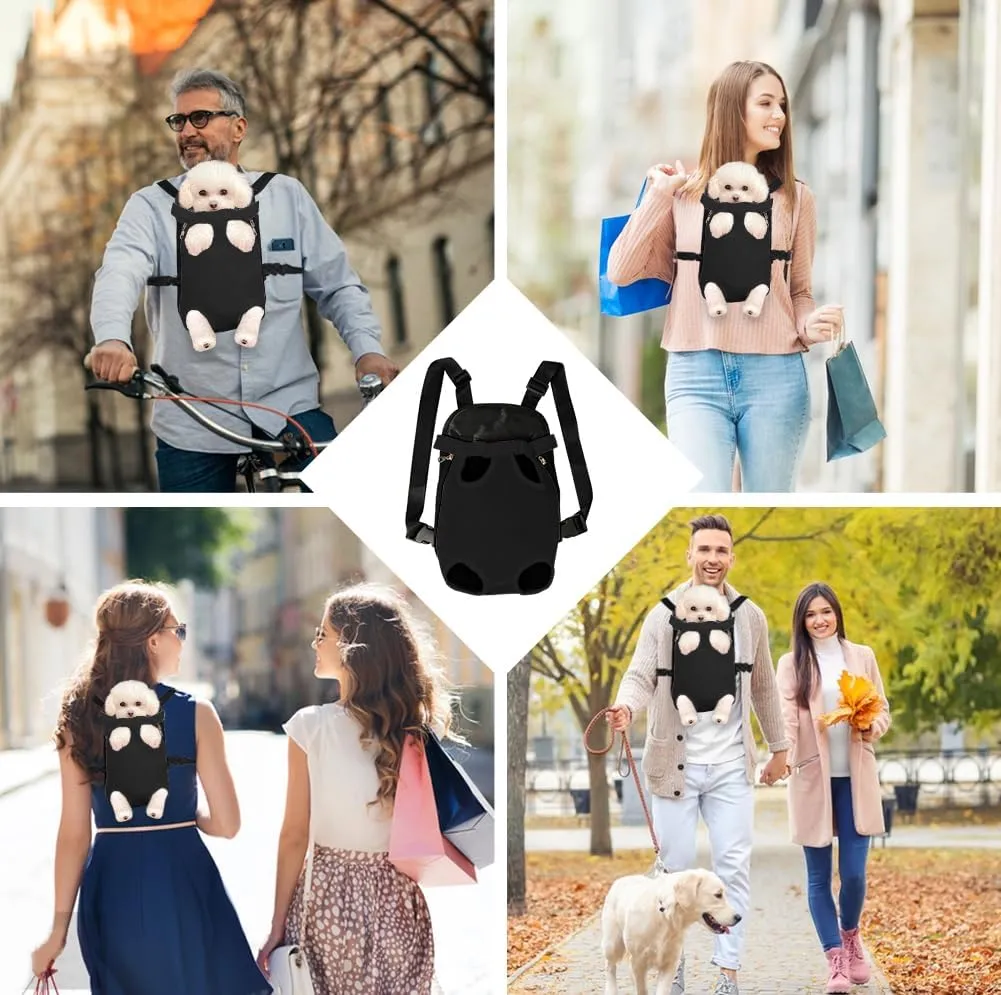 FEimaX Dog Carrier Backpack Pet Legs Out Front Cat Travel Bag, Adjustable Puppy Backpacks Carriers Hands-Free for Small Medium Dogs Cats Hiking Traveling Camping Daily Walking (Medium, Black)