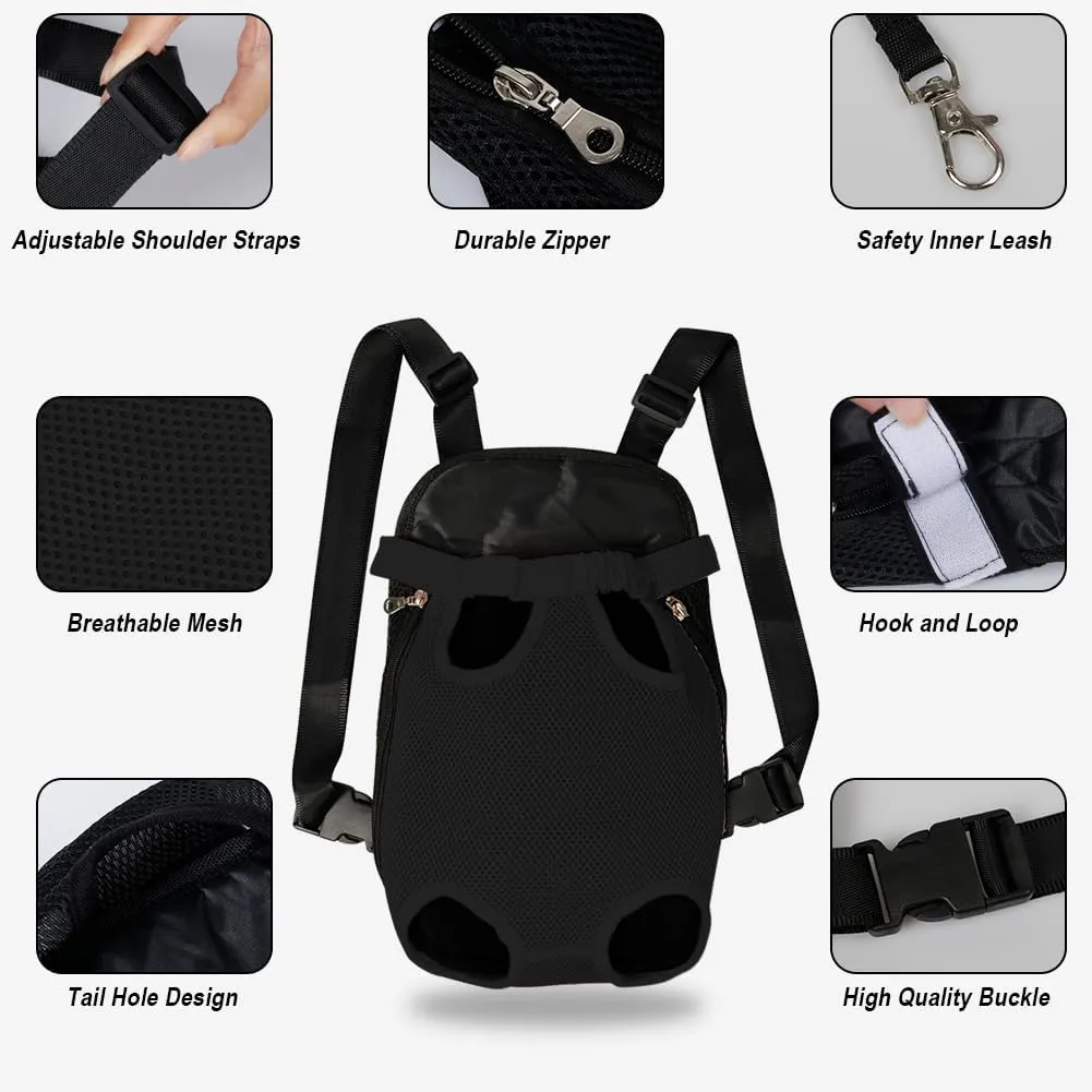 FEimaX Dog Carrier Backpack Pet Legs Out Front Cat Travel Bag, Adjustable Puppy Backpacks Carriers Hands-Free for Small Medium Dogs Cats Hiking Traveling Camping Daily Walking (Medium, Black)