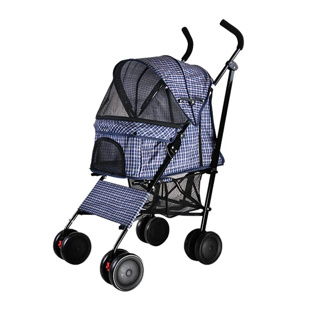 Foldable Cat Pram Buggy Pushchair with Front Swivel Wheels, for Medium Small Pet, Max Loading 15kg