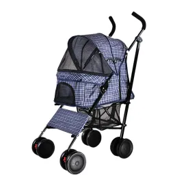 Foldable Cat Pram Buggy Pushchair with Front Swivel Wheels, for Medium Small Pet, Max Loading 15kg