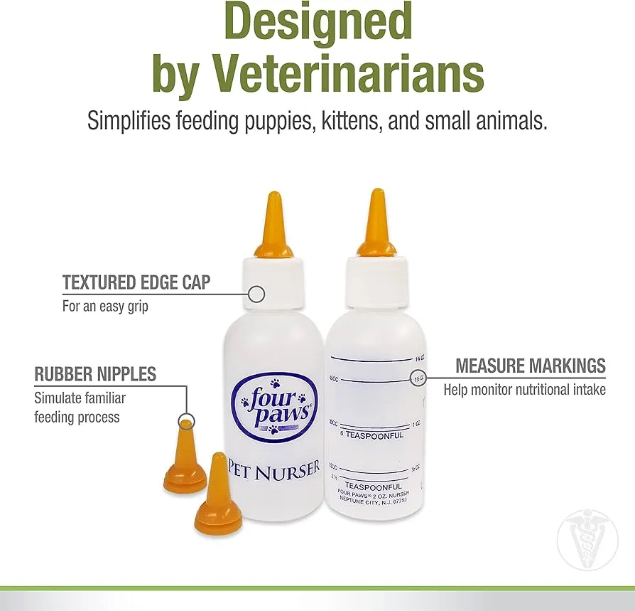 Four Paws | Pet Nurser Bottle, Teat & Brush Kit | Hand Rearing Puppy & Kitten Set
