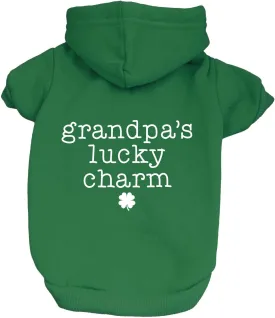 Grandpa's Lucky Charm St. Patrick's Day Dog Hoodie Fleece Lined Pullover Sweatshirt with Leash Hole (Green, Small 1203)