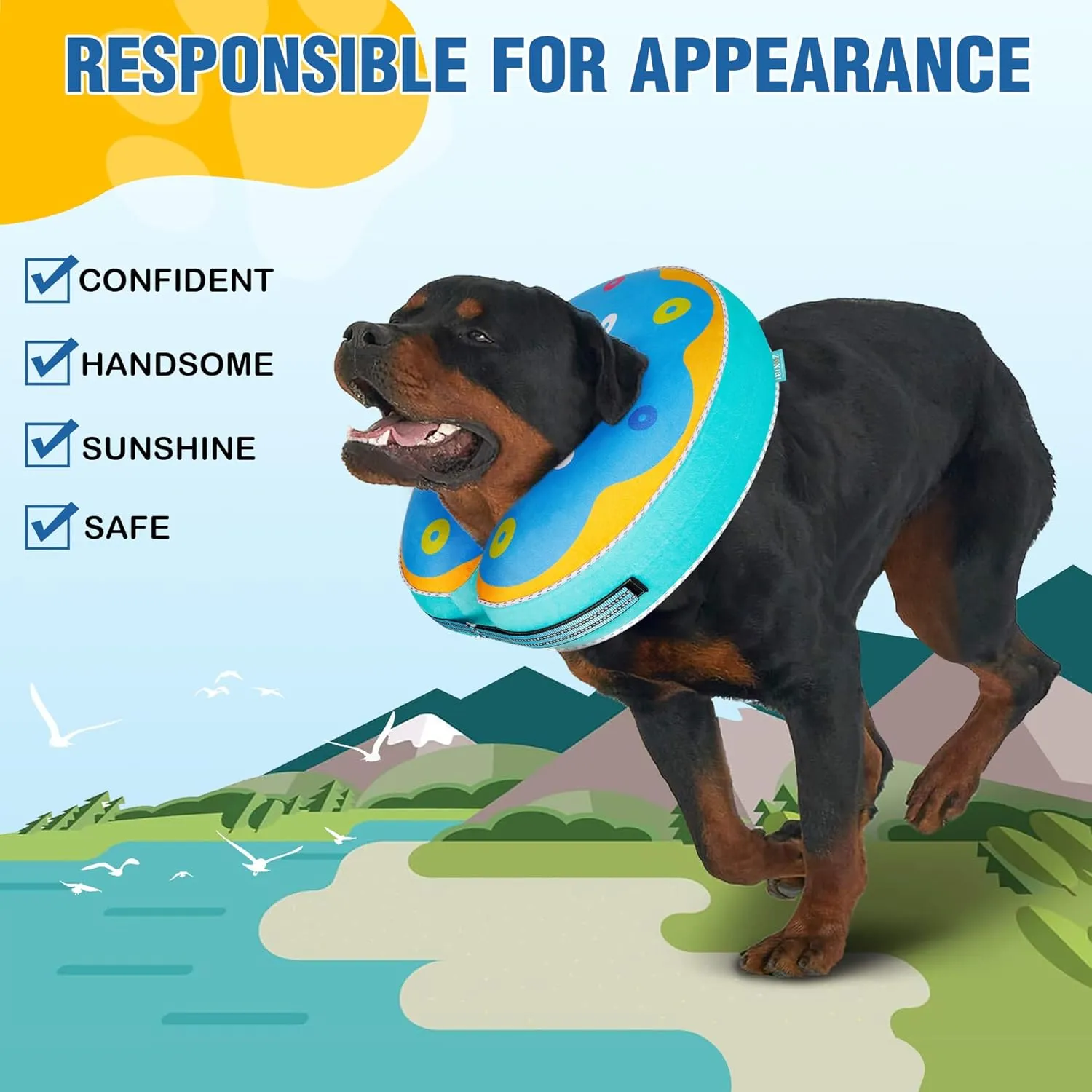 Inflatable Reflective Dog Cone Collar Alternative After Surgery,Dog Neck Donut,Recovery Soft Protective E Collar,Adjustable,for Small Medium and Large Dog Cats (Blue, XL)