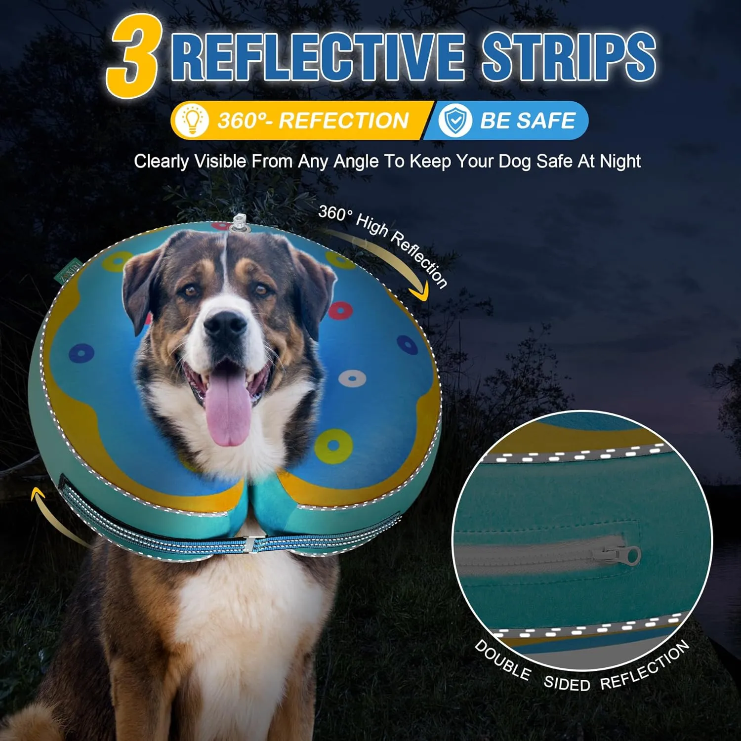 Inflatable Reflective Dog Cone Collar Alternative After Surgery,Dog Neck Donut,Recovery Soft Protective E Collar,Adjustable,for Small Medium and Large Dog Cats (Blue, XL)