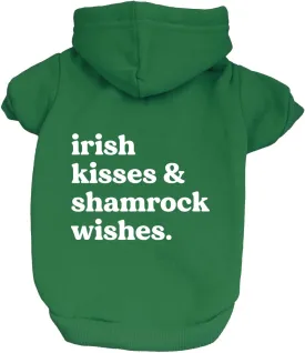 Irish Kisses & Shamrock Wishes St. Patrick's Day Dog Hoodie Fleece Lined Pullover Sweatshirt with Leash Hole (Green, 4X-Large 1202)