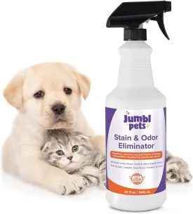 JumblPets 32oz Pet Stain & Odor Eliminator - Made in USA  Unscented Enzyme Pet Odor Eliminator & Spot Remover Spray for Urine, Feces & Organic Matter - Safe for Cats, Dogs, Carpet & Hardwood