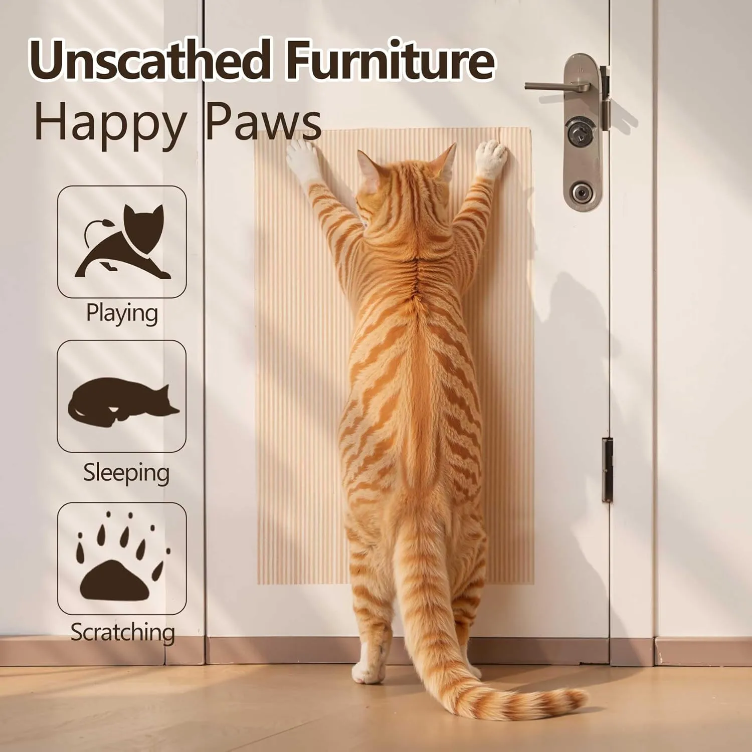 KVIDA Cat Scratch Furniture Protector  Extra Long 98"x16" Cuttable Self-Adhesive Carpet Shield for Couch, Anti-Scratch Sofa Guard with Clear Acrylic Pins & Stickers, Beige