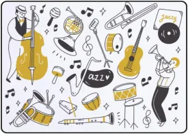 Large Area Rug Runner Mats Jazz Music Player Instruments Doodle Style Non-Slip Anti-Fatigue Absorbent Super Soft Rugs Pads for Laundary Living Room Bedroom Toilet Kitchen Polyester 60x39in