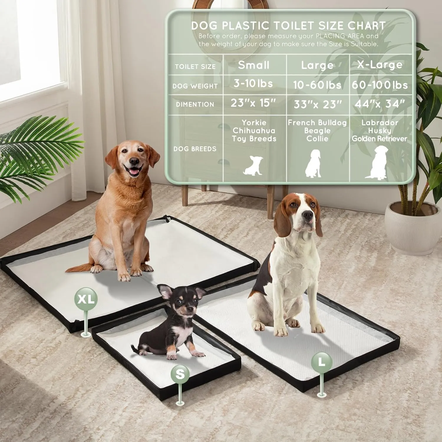 Large Portable Dog Pee Pads Holder for Travel, Puppy Pad Holder Foldable Liner Base 44''x34'' Training Pad Holder with Fixing Clips, Dog Litter Box Waterproof, Easy Clean,Indoor Potty