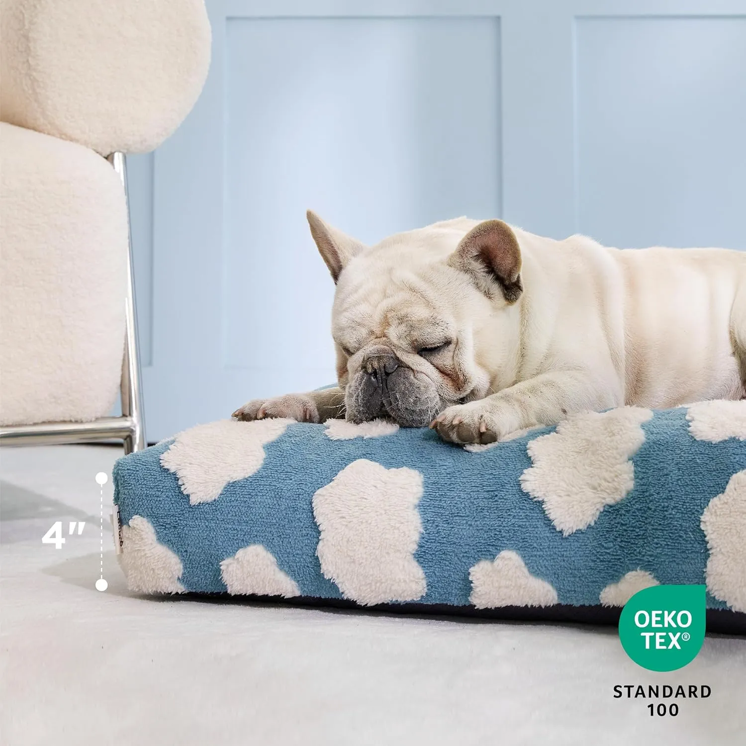 Lesure Cute XL Dog Bed-Extra Large Thick Shredded Chopped Foam Pet Bed Indoor with Removable Washable Cover, Modern Fuzzy Plush & Anti Slip Bottom, Blue