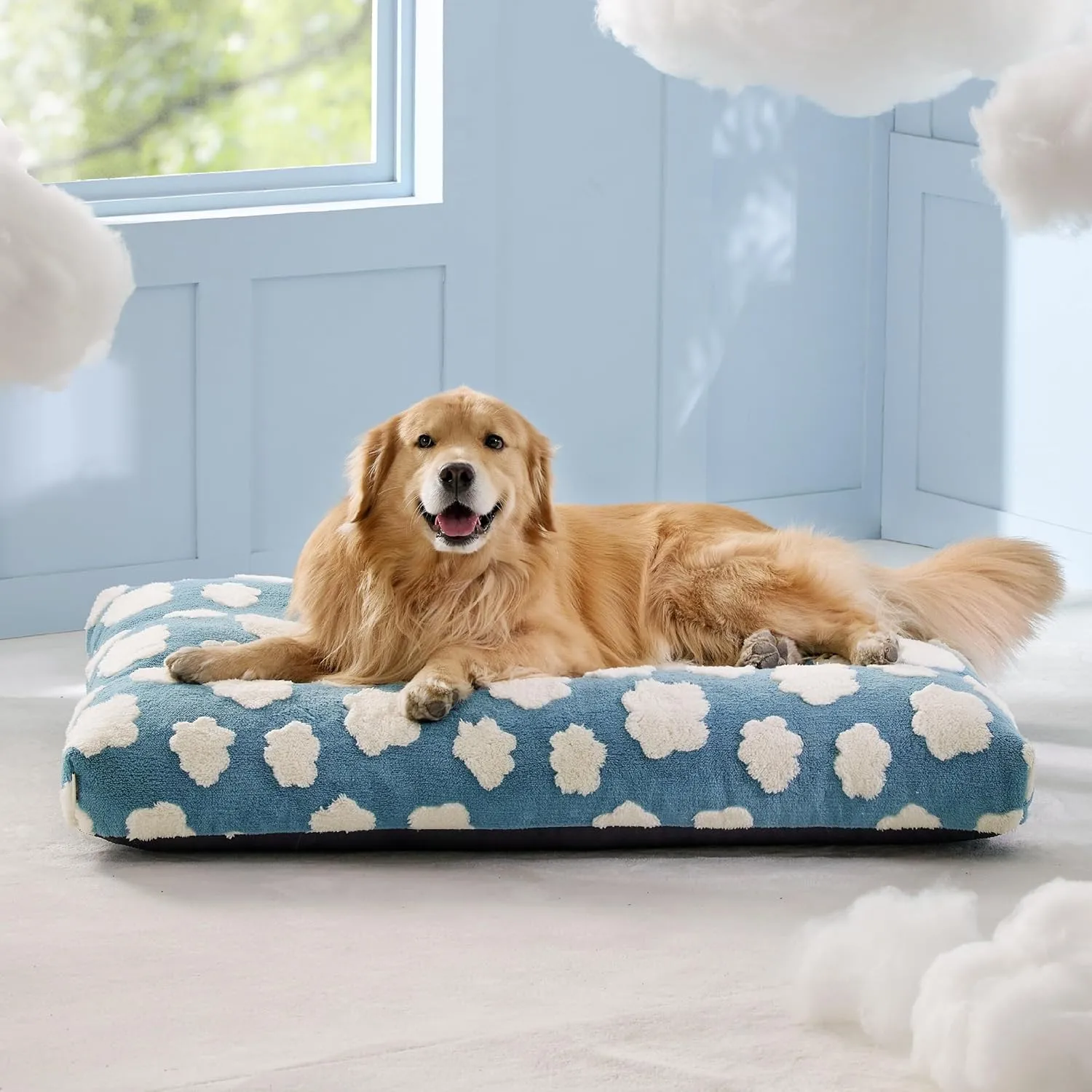 Lesure Cute XL Dog Bed-Extra Large Thick Shredded Chopped Foam Pet Bed Indoor with Removable Washable Cover, Modern Fuzzy Plush & Anti Slip Bottom, Blue