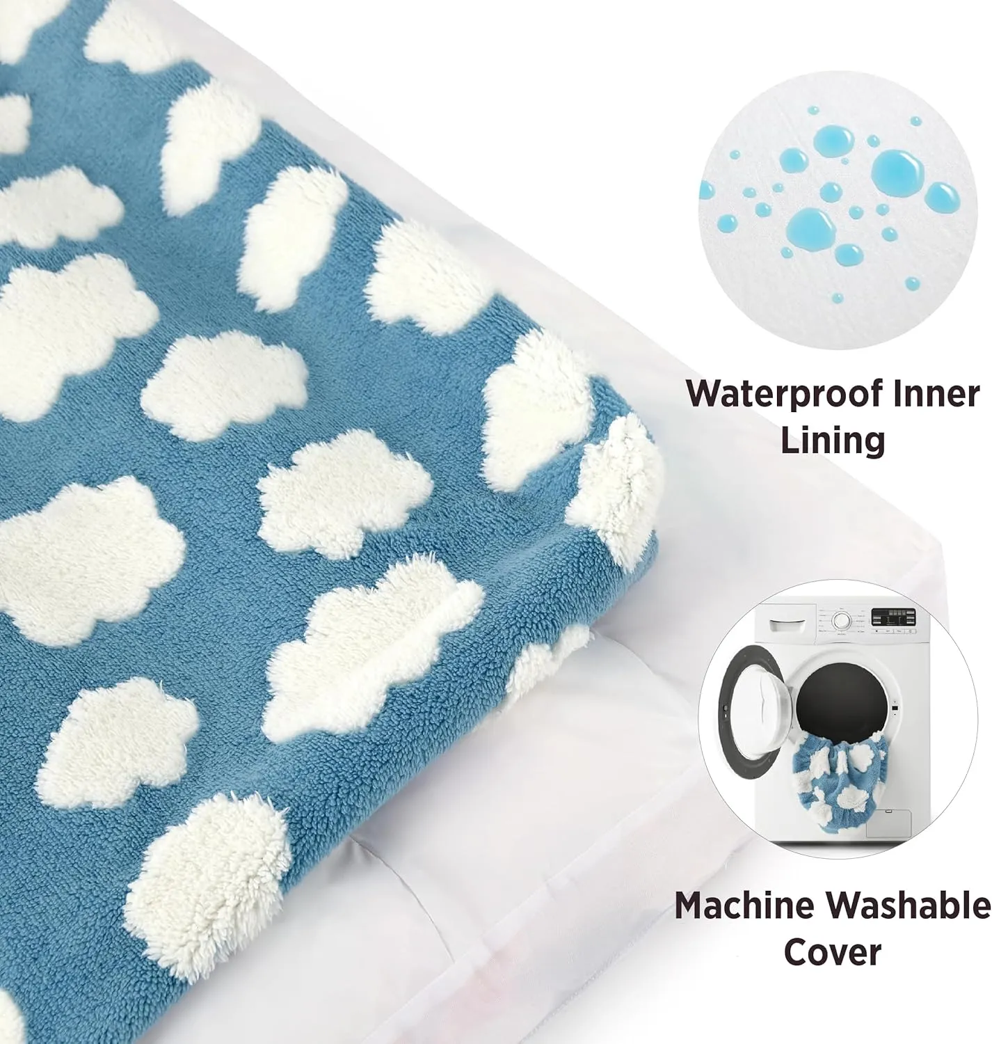 Lesure Cute XL Dog Bed-Extra Large Thick Shredded Chopped Foam Pet Bed Indoor with Removable Washable Cover, Modern Fuzzy Plush & Anti Slip Bottom, Blue