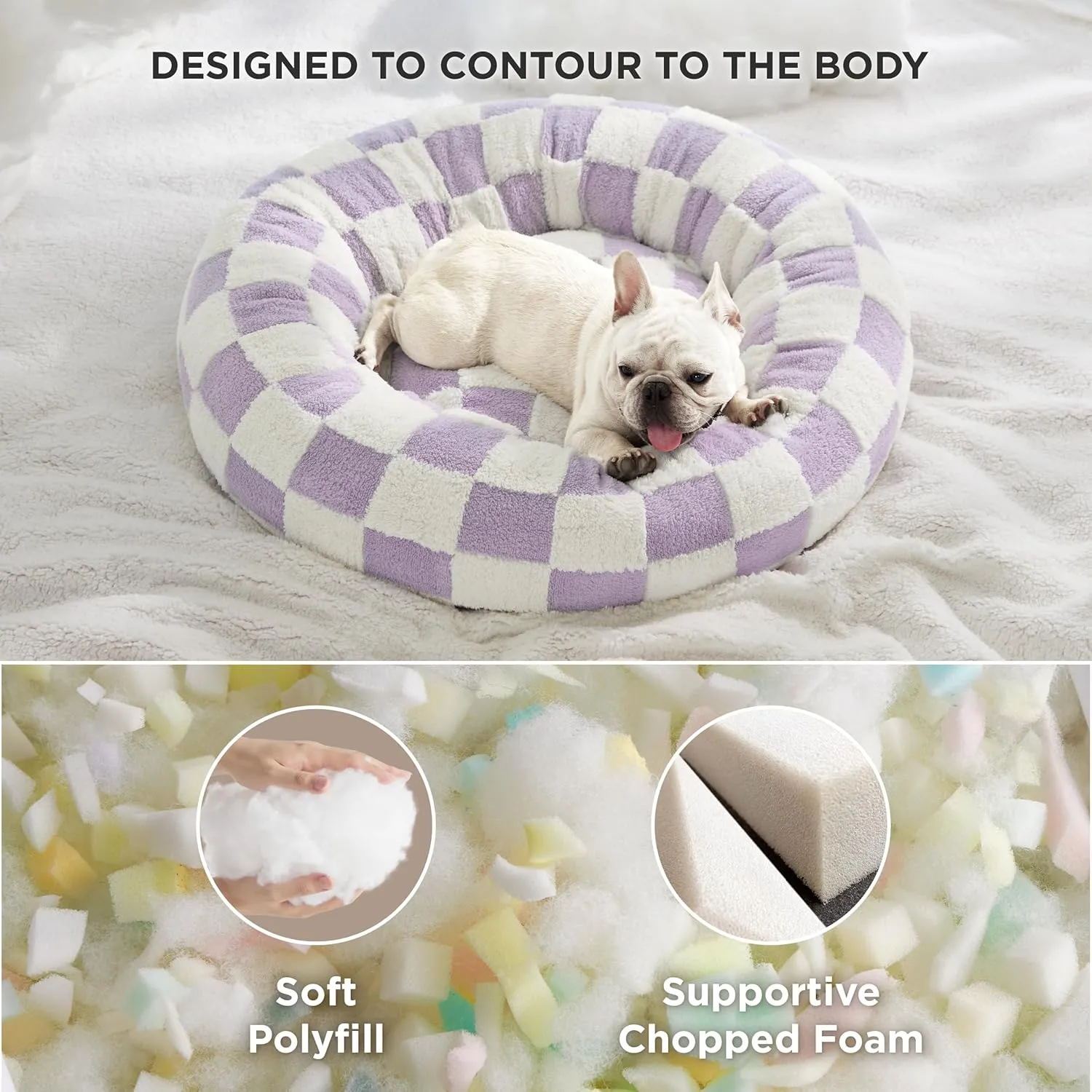 Lesure Donut Medium Dog Bed - Round Cat Beds for Indoor Cats Calming Pet Beds, Cute Modern Beds with Jacquard Shaggy Plush & Anti Slip Bottom, 30 Inch, Purple