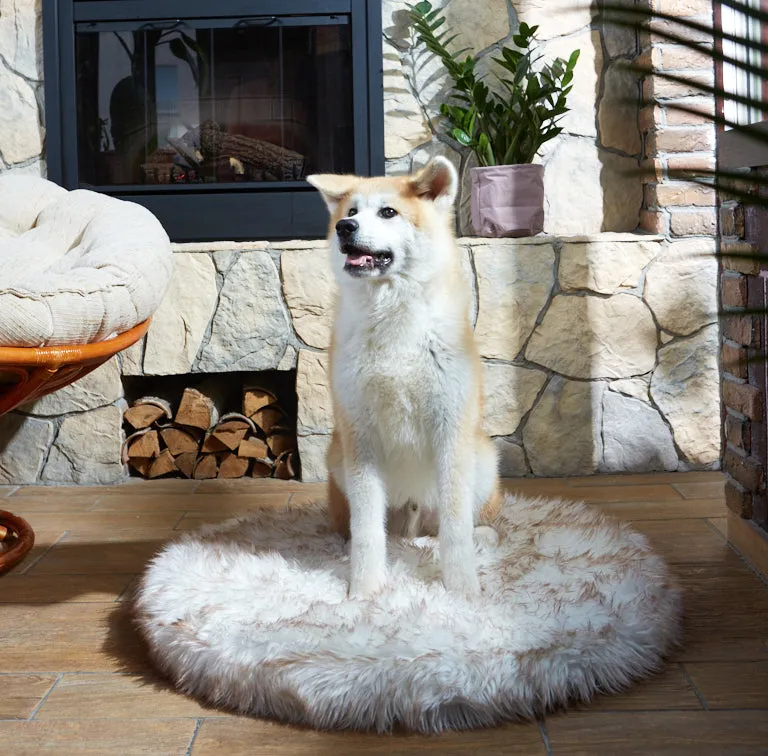 Luxury Faux Fur Orthopedic Dog Bed Donut, Memory Foam Circle Bed for Small, Medium, Large and XL Pets, Fluffy Pet Rug with Waterproof and Washable Soft Cover, Bone White