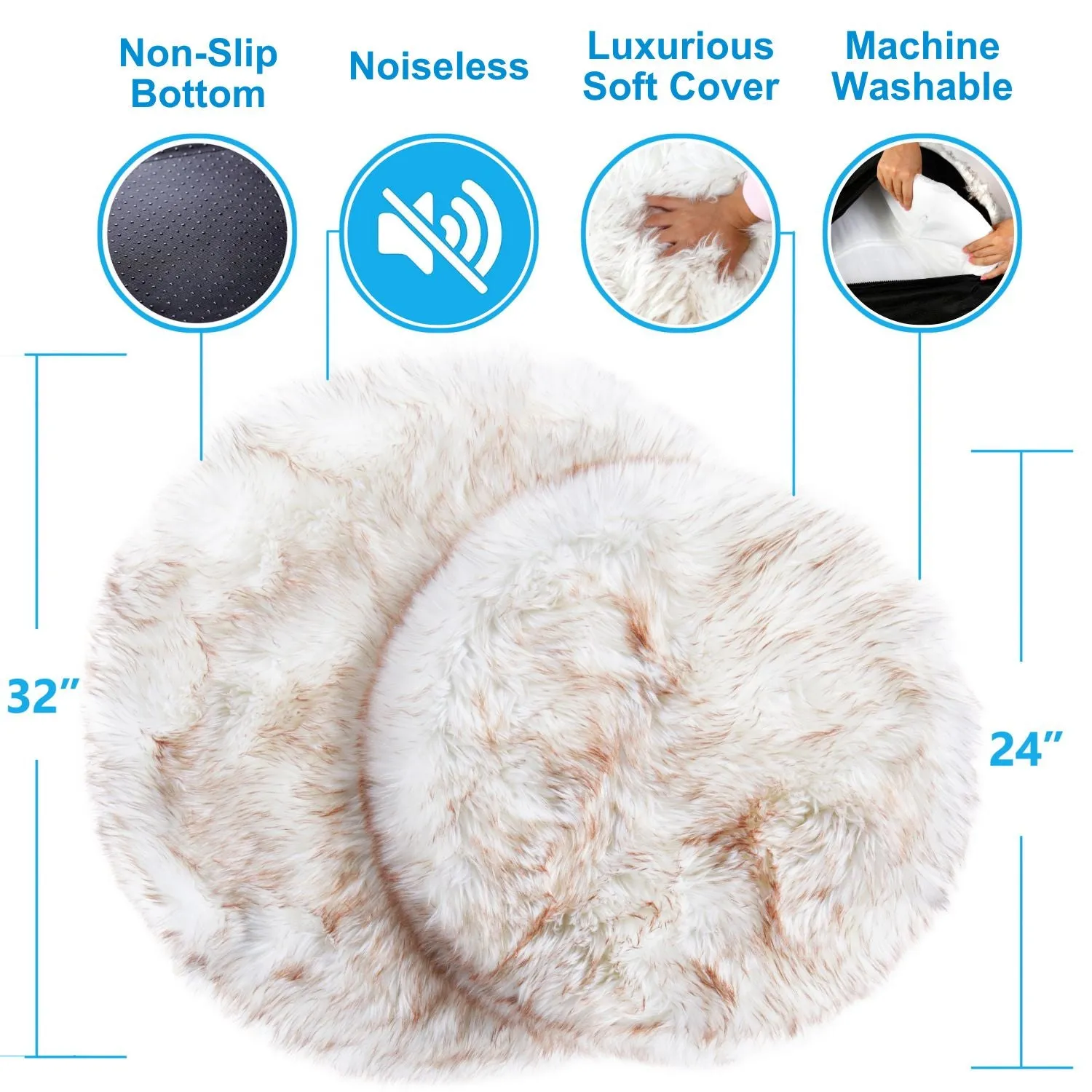 Luxury Faux Fur Orthopedic Dog Bed Donut, Memory Foam Circle Bed for Small, Medium, Large and XL Pets, Fluffy Pet Rug with Waterproof and Washable Soft Cover, Bone White