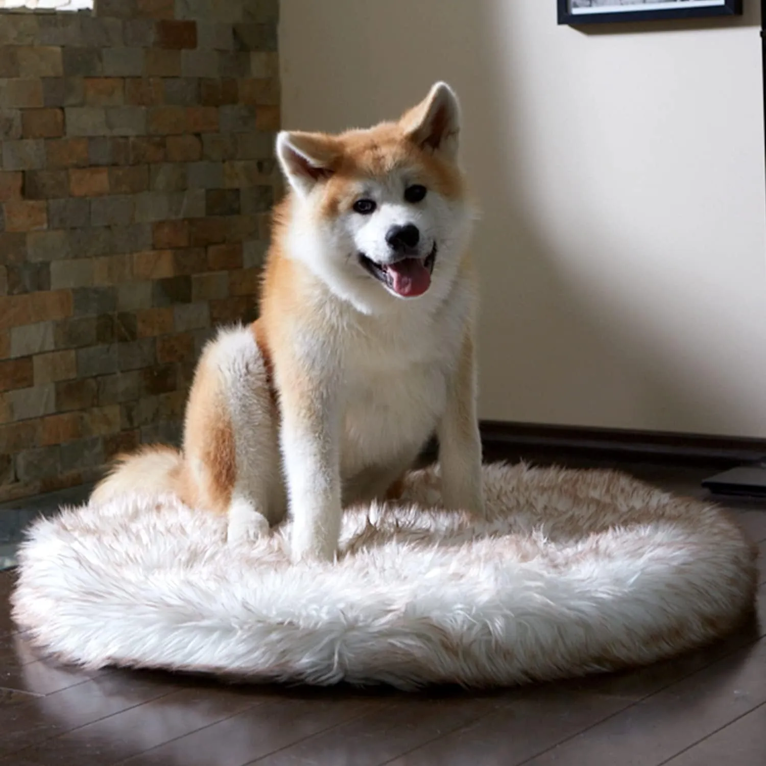 Luxury Faux Fur Orthopedic Dog Bed Donut, Memory Foam Circle Bed for Small, Medium, Large and XL Pets, Fluffy Pet Rug with Waterproof and Washable Soft Cover, Bone White