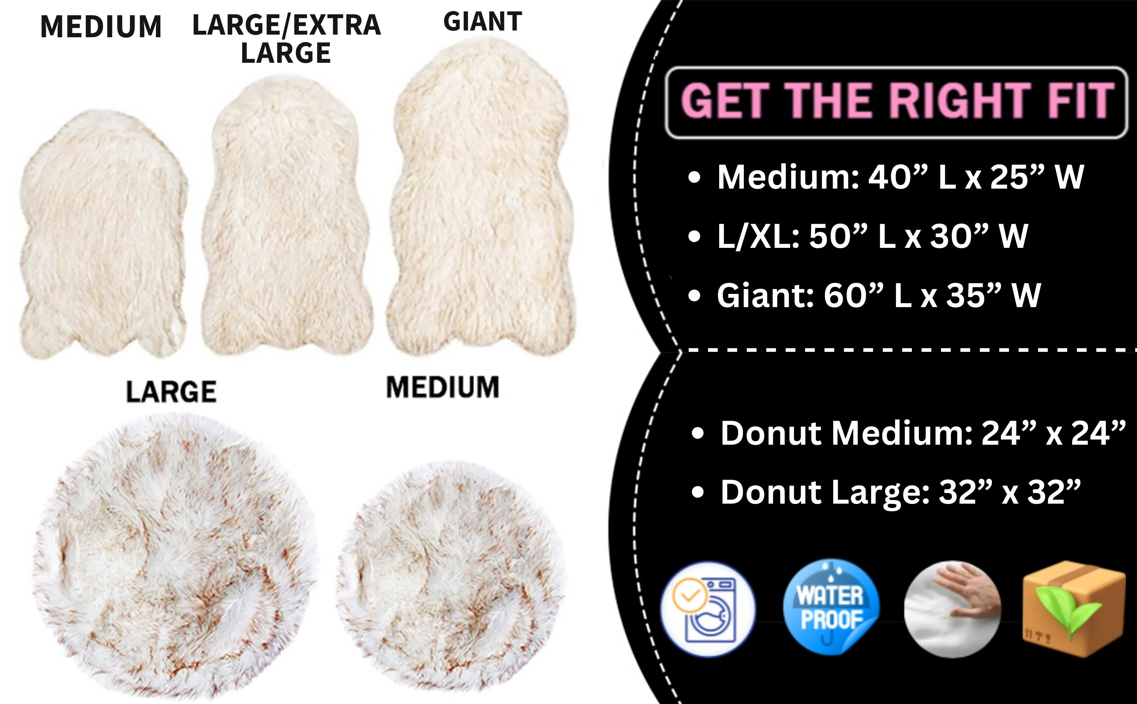 Luxury Faux Fur Orthopedic Dog Bed Donut, Memory Foam Circle Bed for Small, Medium, Large and XL Pets, Fluffy Pet Rug with Waterproof and Washable Soft Cover, Bone White
