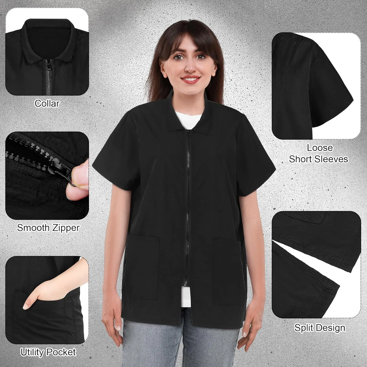 MCEAST 2 Pack Pet Grooming Work Clothes Black Pet Groomer Uniforms with Full Zipper Water Resistant and Anti-Static Pet Smock Clothes Pet Shop Smock Jacket for Women Men Pet Groomer Barber, X-Large