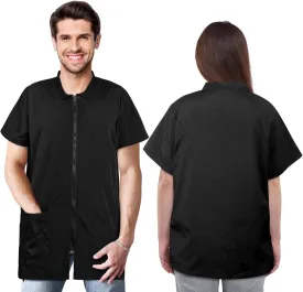 MCEAST 2 Pack Pet Grooming Work Clothes Black Pet Groomer Uniforms with Full Zipper Water Resistant and Anti-Static Pet Smock Clothes Pet Shop Smock Jacket for Women Men Pet Groomer Barber, X-Large