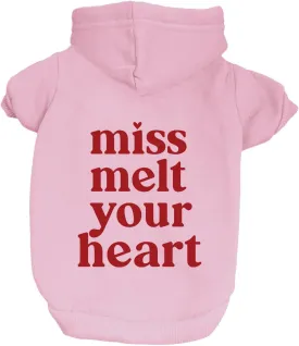 Miss Melt Your Heart Valentine's Day Dog Hoodie Fleece Lined Pullover Sweatshirt with Leash Hole (Baby Pink, X-Small 1199)