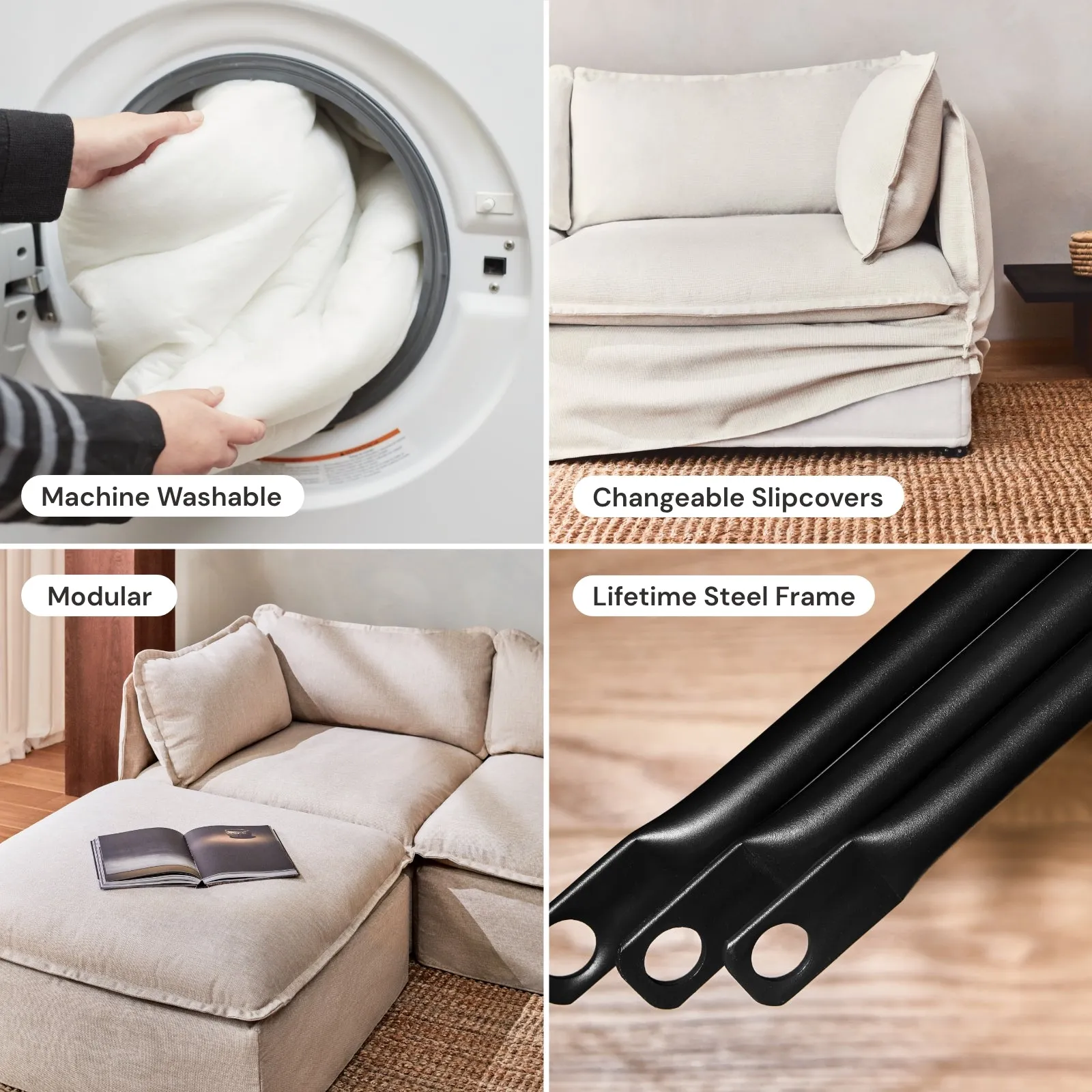 Modular Washable 8-Seater Open-Ends U-Sectional in Powder | Deluxe  Seat | Cloud Pillow