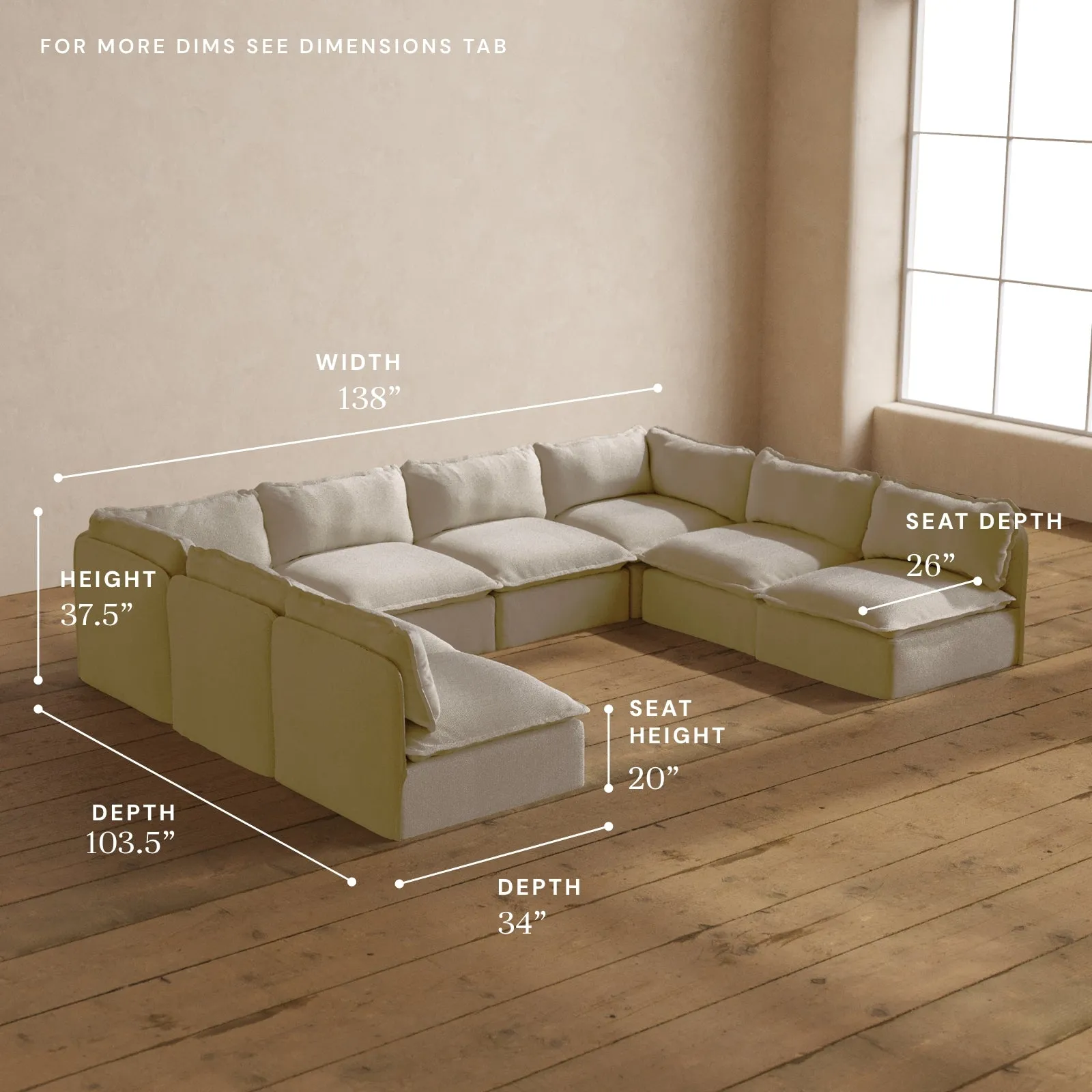 Modular Washable 8-Seater Open-Ends U-Sectional in Powder | Deluxe  Seat | Cloud Pillow