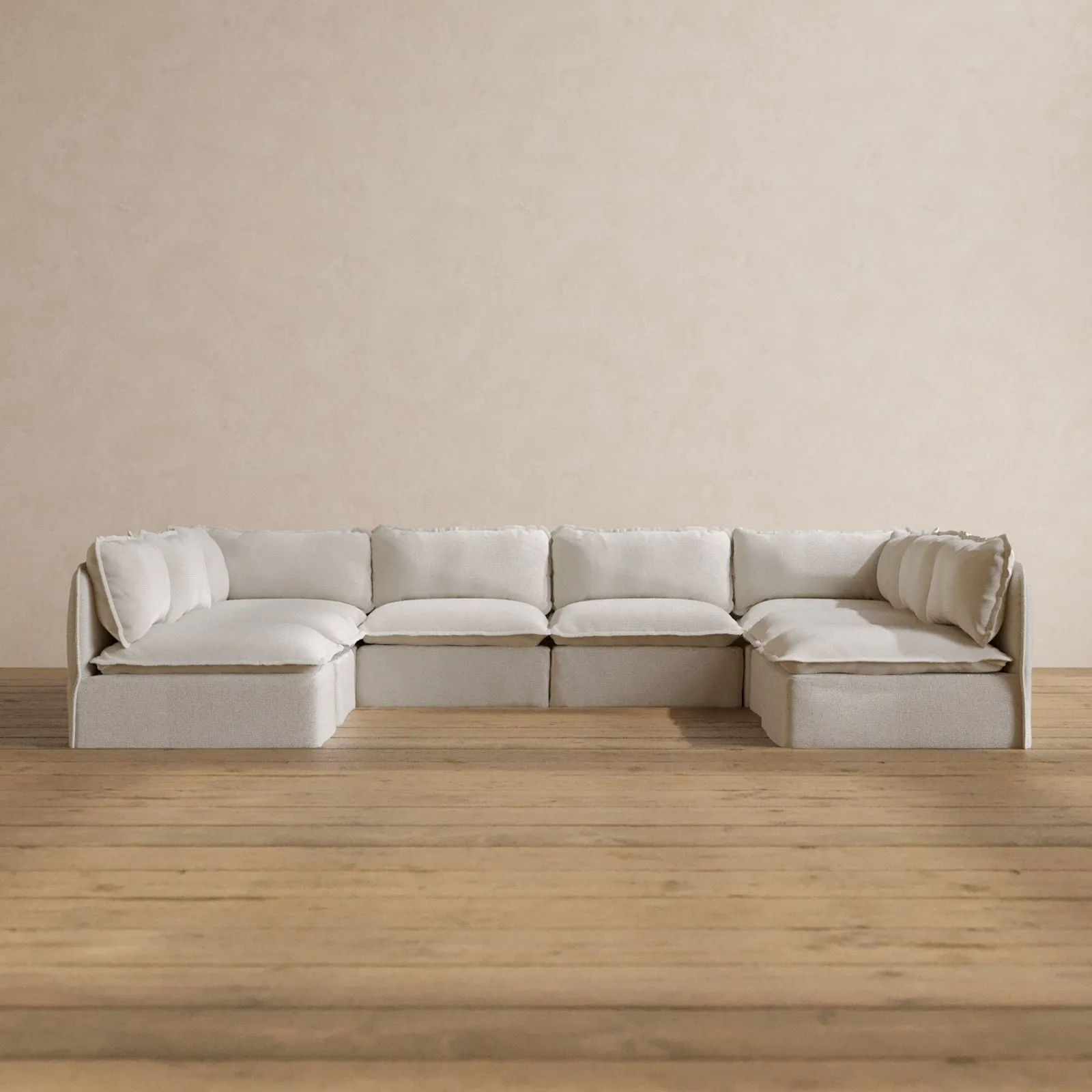 Modular Washable 8-Seater Open-Ends U-Sectional in Powder | Deluxe  Seat | Cloud Pillow