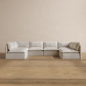 Modular Washable 8-Seater Open-Ends U-Sectional in Powder | Deluxe  Seat | Cloud Pillow
