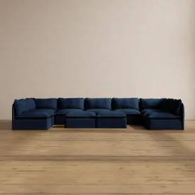 Modular Washable 9-Seater Open-Ends U-Sectional   Bench Ottoman in Sumi | Memorix  Seat | Cloud Pillow