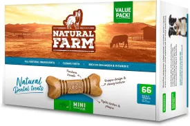 Natural Farm All-Natural Dog Dental Chew, Dog Teeth Cleaning Treats - Fresh Breath, Fight Plaque & Tartar - Canine Mess-Free Oral Care, Teeth Cleaning Chews for Dogs 5-15 Lbs (66 Counts)