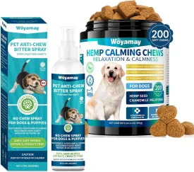 No Chew Spray & Calming Chews for Dogs, 200ML Bitter Apple Spray to Stop Chewing & Licking of Furniture  200 Calming Treats for Anxiety, Stress & Sleep