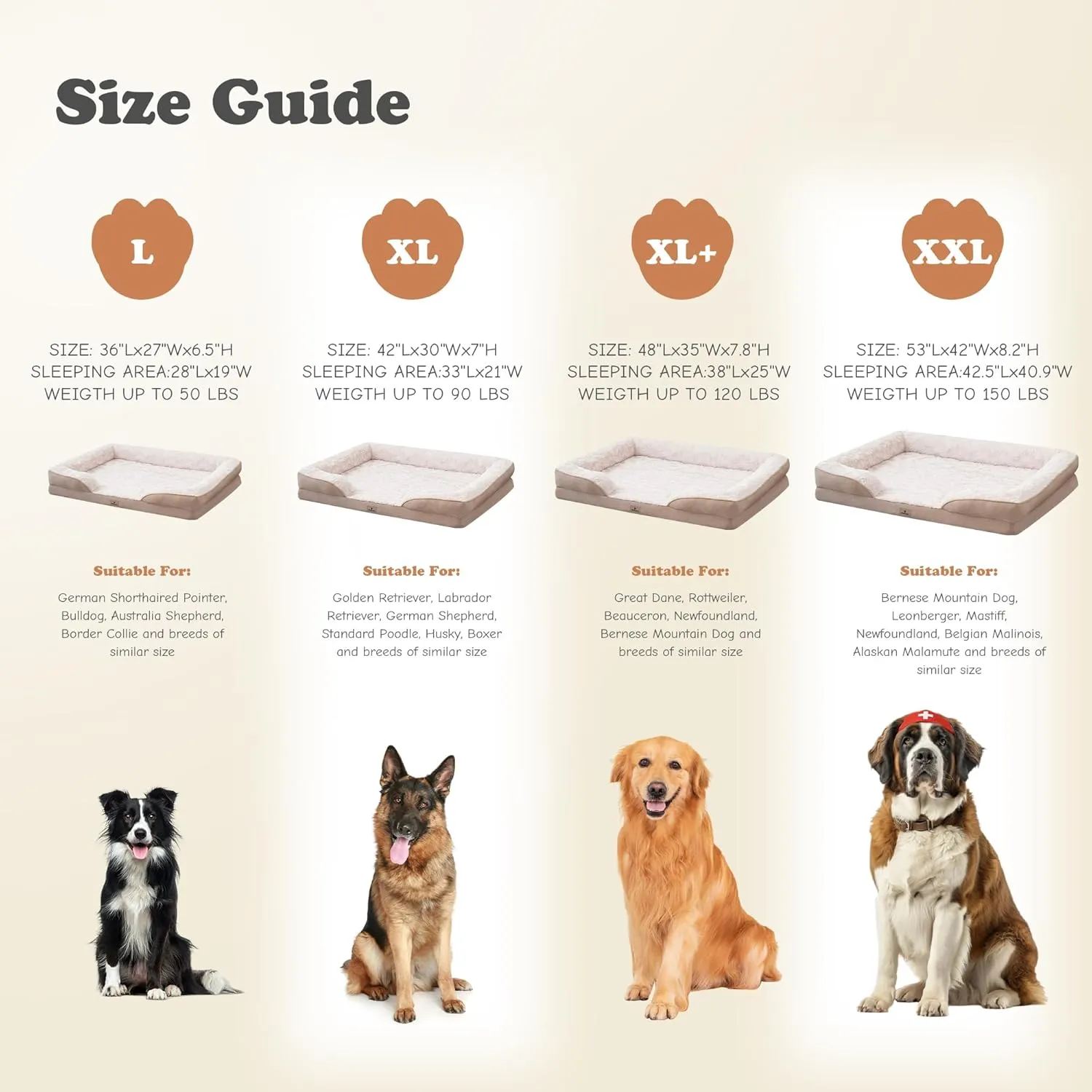 Orthopedic Dog Bed for Large Dogs - Big Washable Dog Sofa Beds Large, Supportive Foam Pet Couch Bed with Removable Washable Cover, Waterproof Lining and Nonskid Bottom