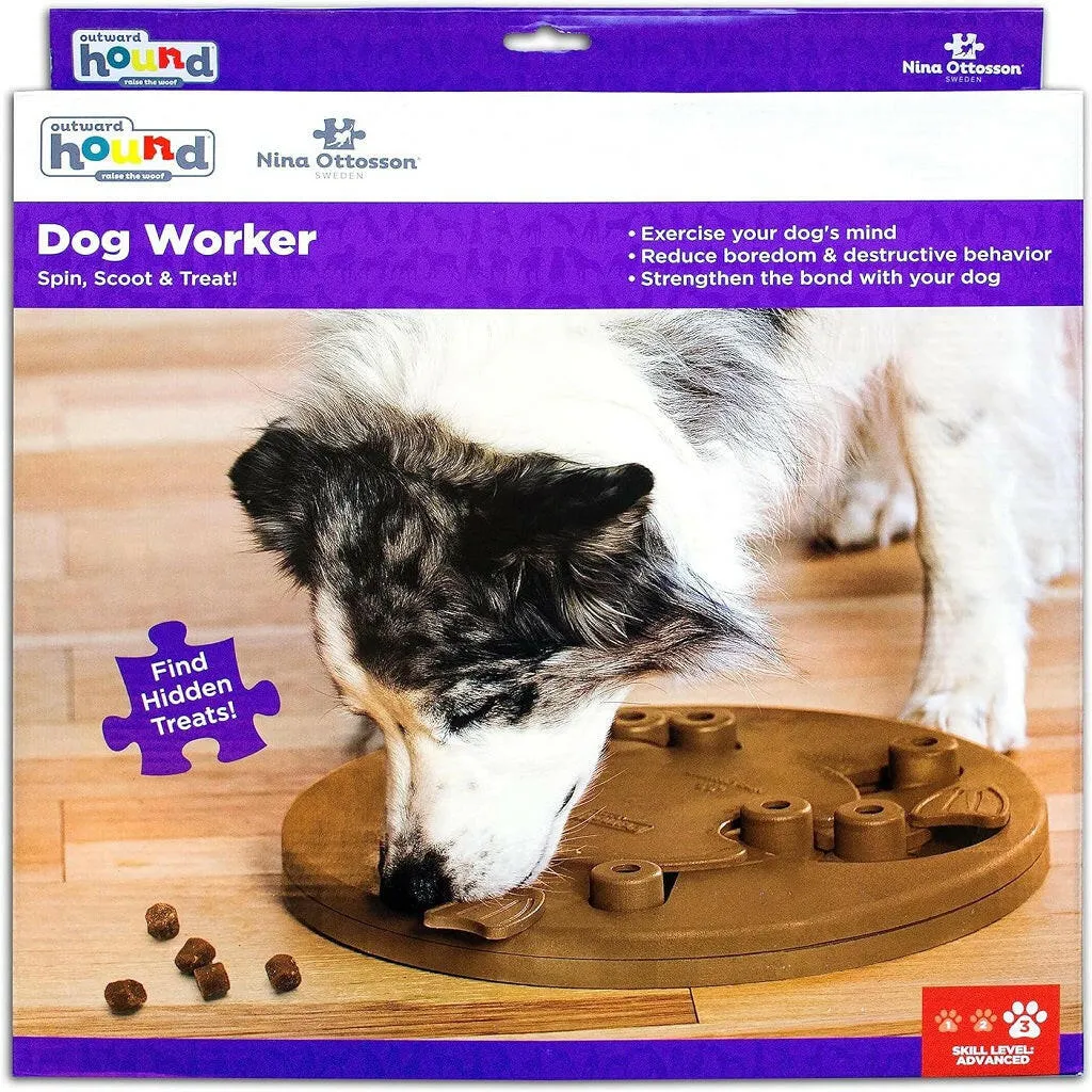 Outward Hound Nina Ottosson Worker Interactive Treat Puzzle Toy For Dogs, Level 3, Tan