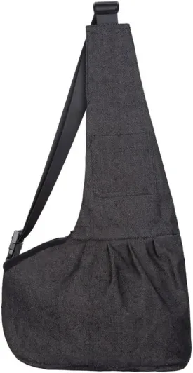 Pet Dog Puppy Cat Carrier Bag Denim Sling Dog Doggy Cat Carrier Single Shoulder Bag, L, Black