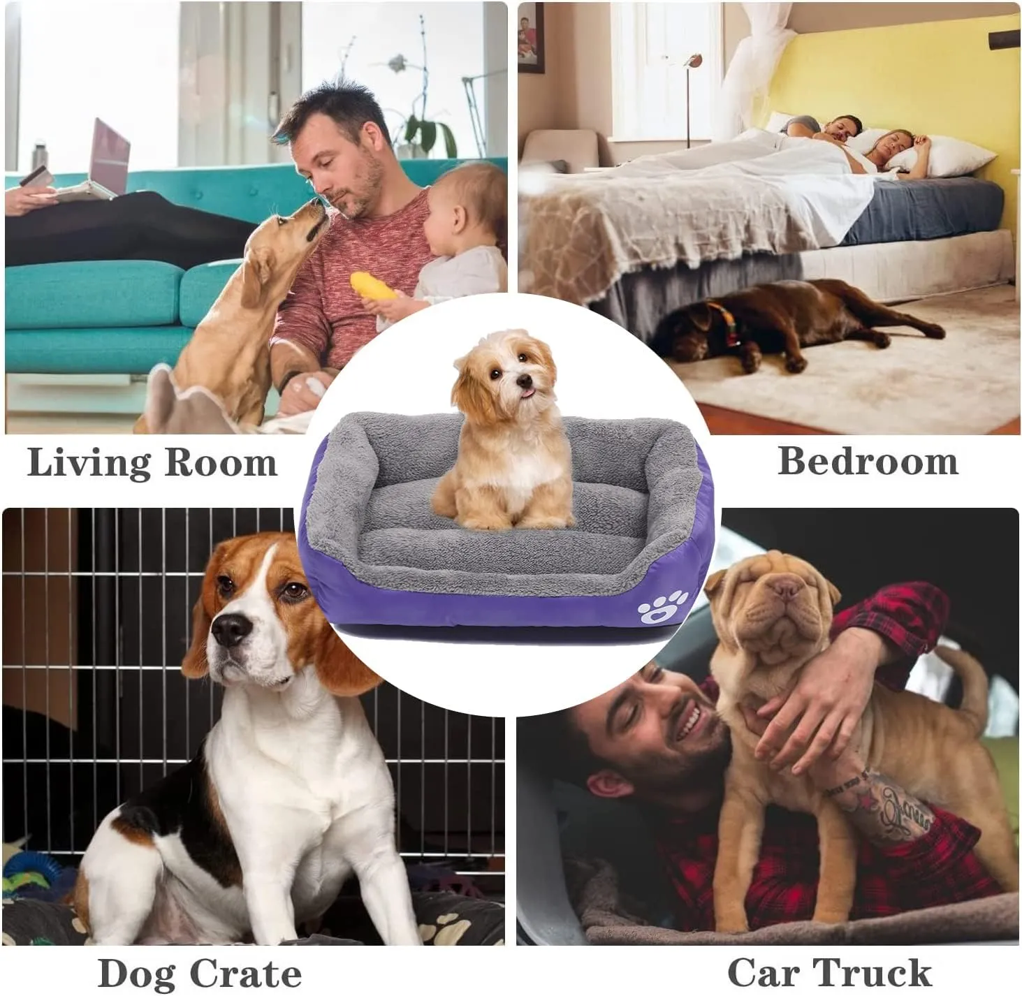 Resulzon Square Dog Cat Beds Mattress Washable Pads Room, Soft Plush Faux Fur Sleeping Pet Fleece Bed Mat for Small Medium Doggy Kitten Puppy, with Anti-Slip Waterproof Bottom (Purple)