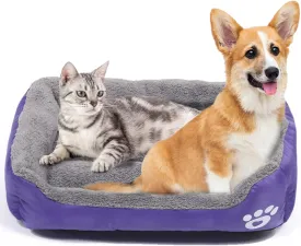 Resulzon Square Dog Cat Beds Mattress Washable Pads Room, Soft Plush Faux Fur Sleeping Pet Fleece Bed Mat for Small Medium Doggy Kitten Puppy, with Anti-Slip Waterproof Bottom (Purple)