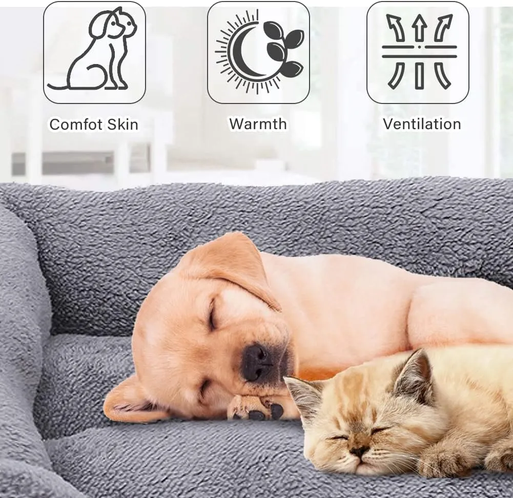 Resulzon Square Dog Cat Beds Mattress Washable Pads Room, Soft Plush Faux Fur Sleeping Pet Fleece Bed Mat for Small Medium Doggy Kitten Puppy, with Anti-Slip Waterproof Bottom (Purple)
