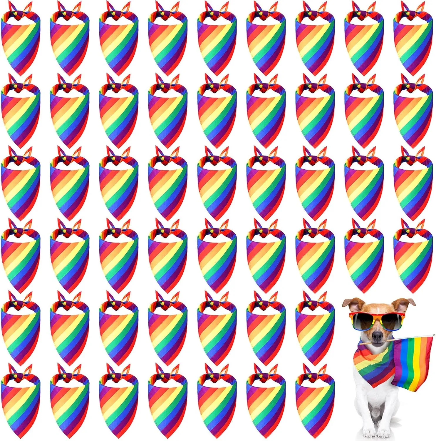 Silkfly 50 Pieces Rainbow Dog Bandanas Bulk Pride Dog Bandanas Scarf Accessories for Small Medium Large Pet Costume Accessories Decoration(25.6" X 17.7" X 17.7")