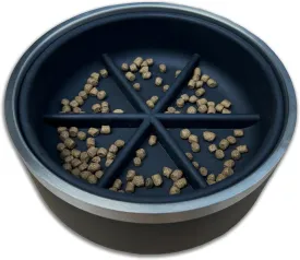 Slow Feeder Pet Bowl, 32oz (4 Cups), Stainless Steel, Non-Slip Base, BPA/PVC/Lead-Free, Portable, Removable Insert for Food and Water Bowl, Healthy Eating for Both Dogs and Cats, Black