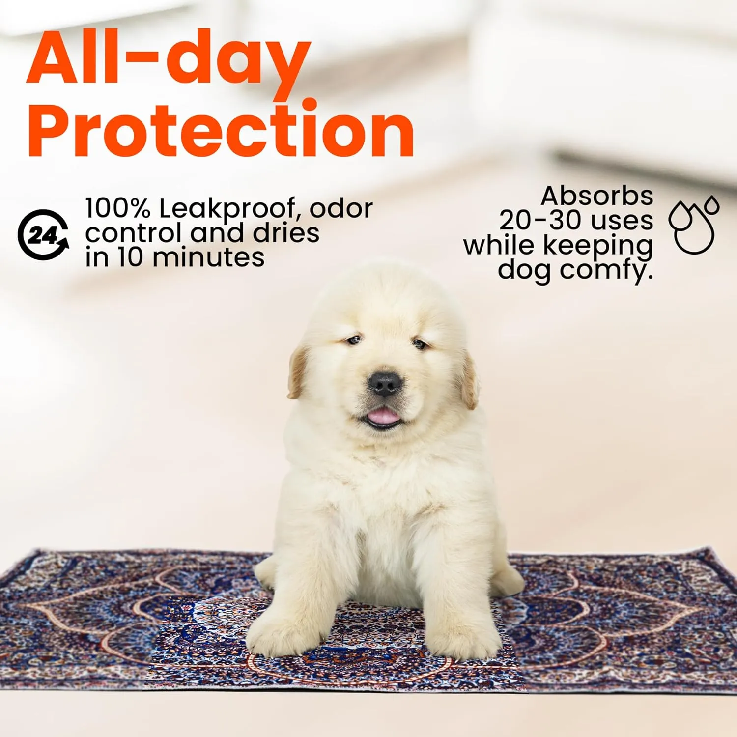 Super Absorbent Washable Pee Pads for Dogs 24x36 - 2Pack Reusable Puppy Potty Training Mats - Cloth Whelping Blankets - Waterproof, Urine Leak-Proof & Non-Slip for Playpen Floor Carpet
