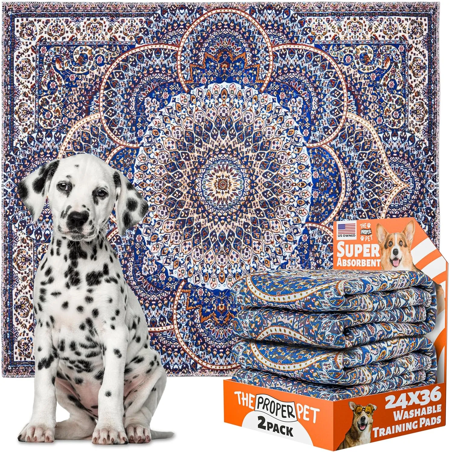 Super Absorbent Washable Pee Pads for Dogs 24x36 - 2Pack Reusable Puppy Potty Training Mats - Cloth Whelping Blankets - Waterproof, Urine Leak-Proof & Non-Slip for Playpen Floor Carpet
