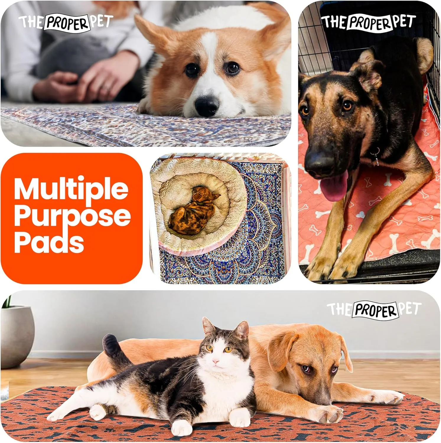 Super Absorbent Washable Pee Pads for Dogs 24x36 - 2Pack Reusable Puppy Potty Training Mats - Cloth Whelping Blankets - Waterproof, Urine Leak-Proof & Non-Slip for Playpen Floor Carpet