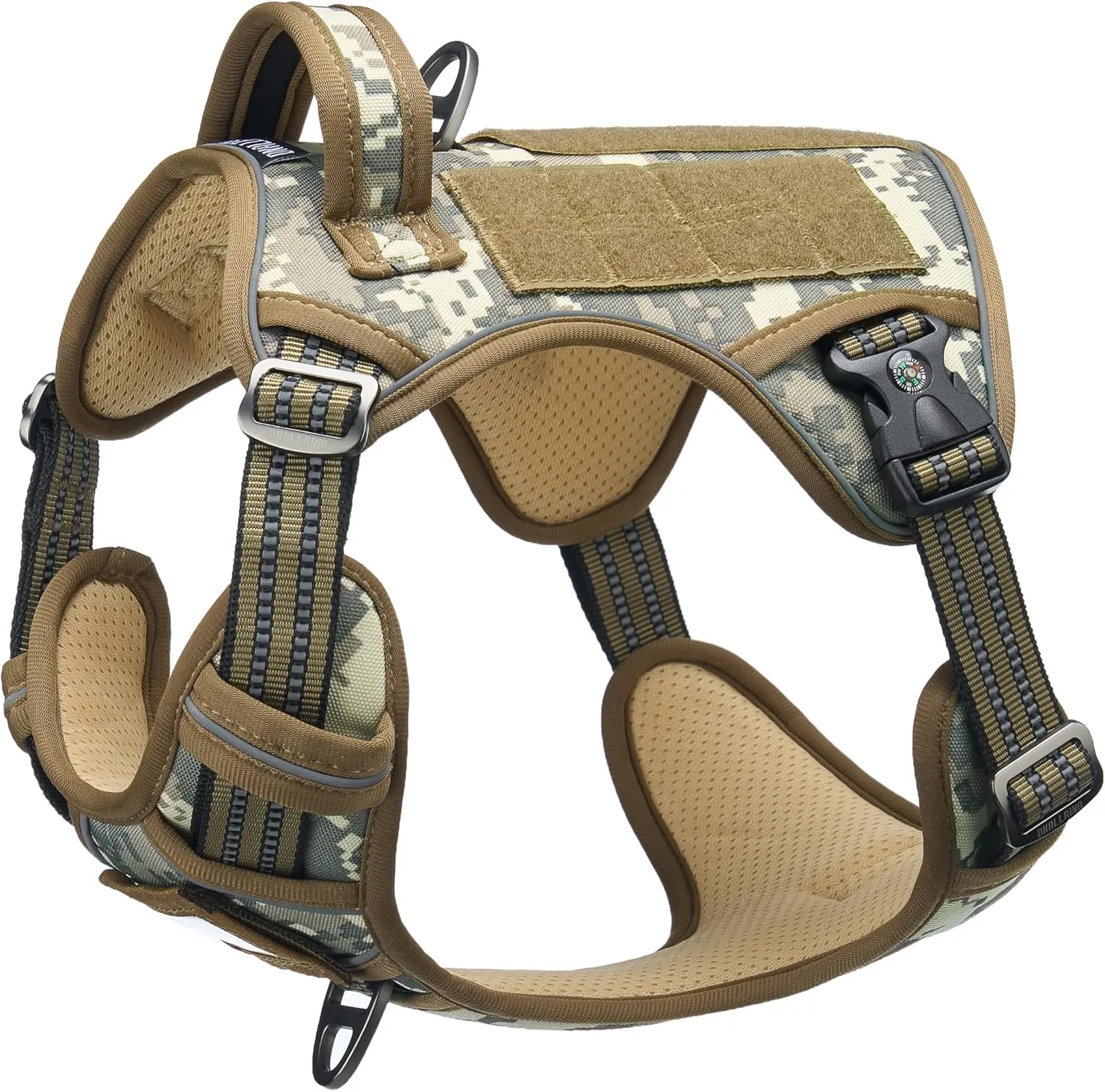 Tactical Dog Harness for Medium Large Dogs, Heavy Duty Dog Harness with ID Card, Reflective Hiking Harness for Training Easy Control Dog Vest with Handle Desert Camo