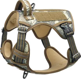 Tactical Dog Harness for Medium Large Dogs, Heavy Duty Dog Harness with ID Card, Reflective Hiking Harness for Training Easy Control Dog Vest with Handle Desert Camo