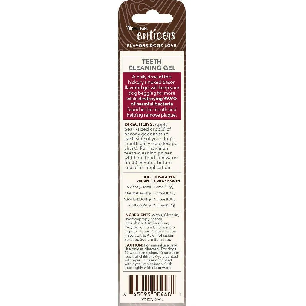 TropiClean Enticers Dental Cleaning Gel Hickory Bacon Dog (2 oz)