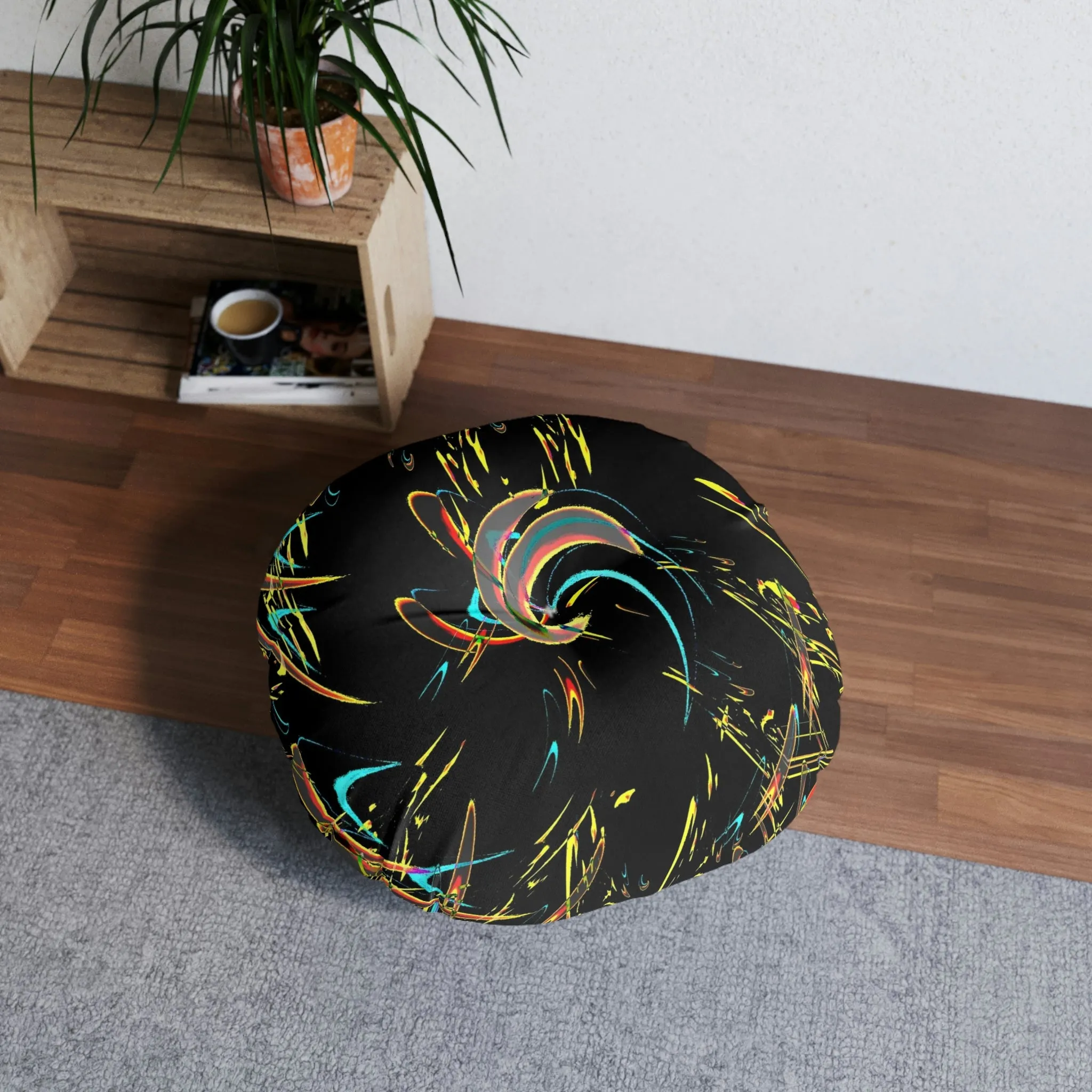 Tufted Floor Pillow, Round ... "Waning Moon" ... Central Idaho ... October 2022 ... Rendering Time: 22 Hours ... Original Works ...