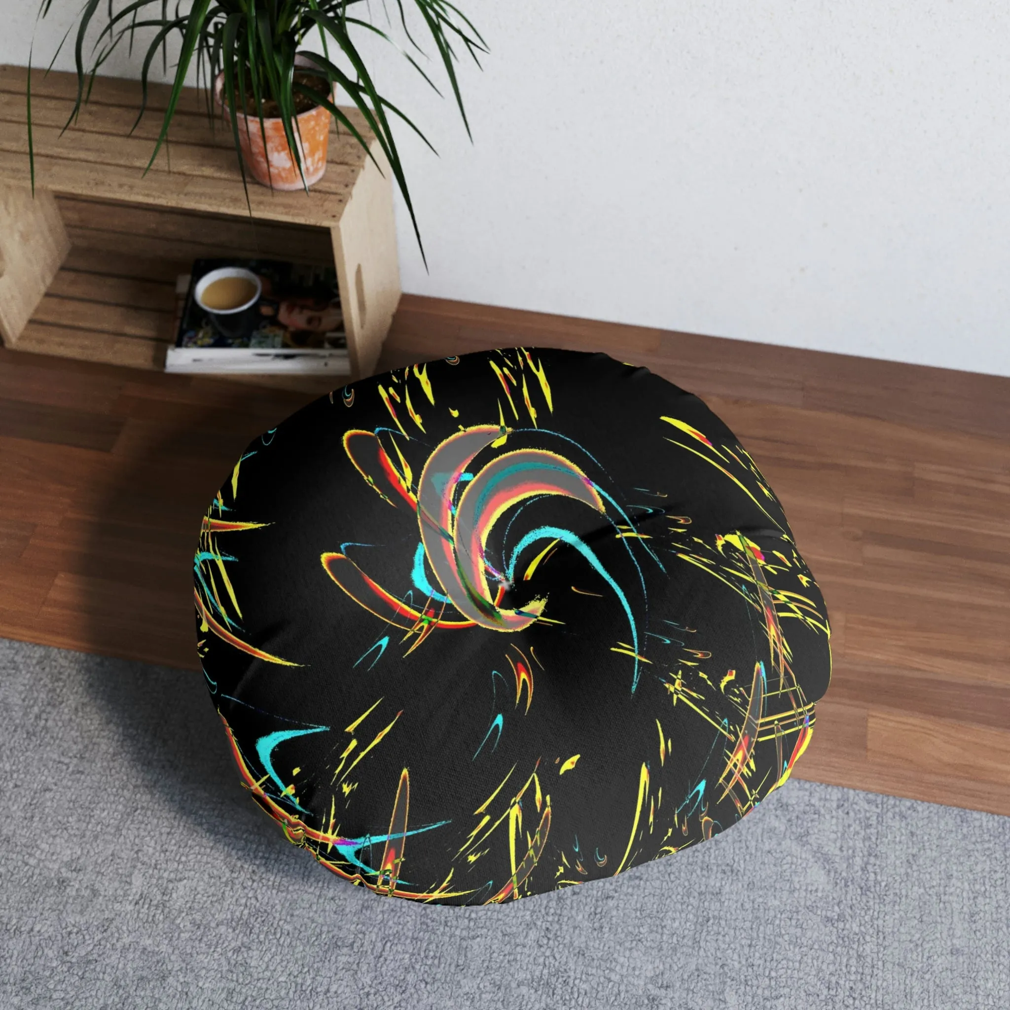 Tufted Floor Pillow, Round ... "Waning Moon" ... Central Idaho ... October 2022 ... Rendering Time: 22 Hours ... Original Works ...
